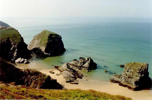 Bedruthan Steps in Newquay, Cornwall (Bedruthan was a mythical local giant)