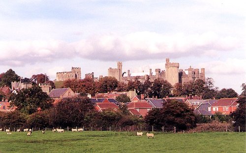 View of Arundel Castle from valley below.