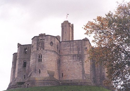 View of Warkworth Castle from the town below.