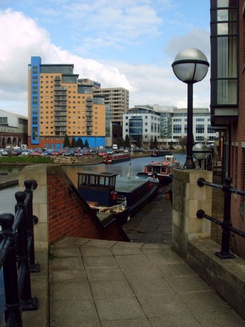 The recently completed Blue overlooking the Leeds and Liverpool Canal City Centre Leeds.