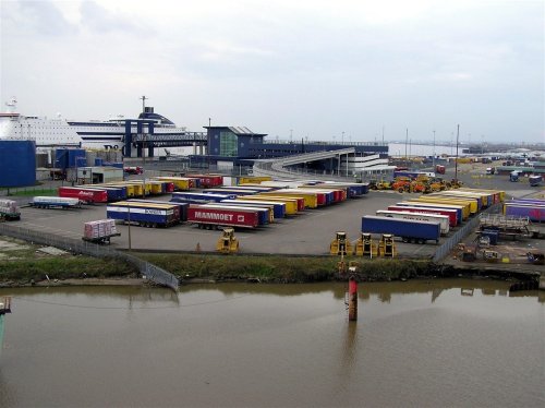 St George's Dock, Hull viewed from the deck of the P&O ferry 'Pride of Bruges'