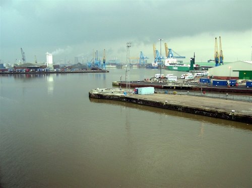 St George's Dock, Kingston upon Hull, viewed from the deck of the P&O ferry 'Pride of Bruges'