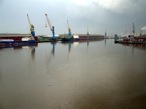 St George's Dock, Hull viewed from the deck of the P&O ferry 'Pride of Bruges'