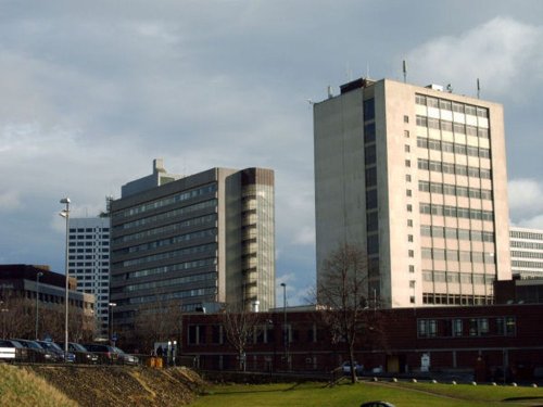 Left of picture is Tower House then Merrion House, Leeds College of Technology and Wade house.