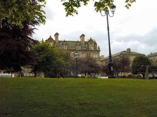 Looking across the gardens to the side of the Parish Church, Huddersfield.