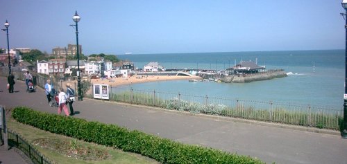 Another view of Broadstairs Harbour with a very large container ship in the distance. 08/06/05