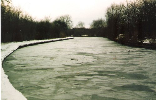 The Grand Union Canal (frozern over) at Perivale, Greater London.