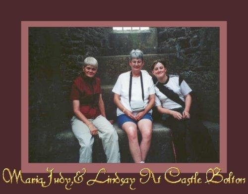 With friends taking a break on the ancient steps of Castle Bolton