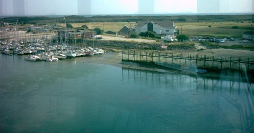 Littlehampton yacht club on the river Arun. Viewed from the top of the Look and sea centre tower.