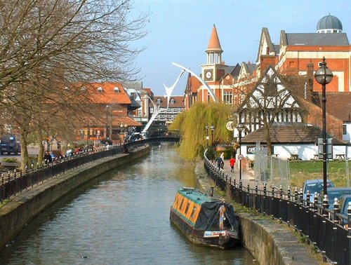 River Witham, Lincoln looking towards the Millennium Arch (Empowerment) and the High Bridge.