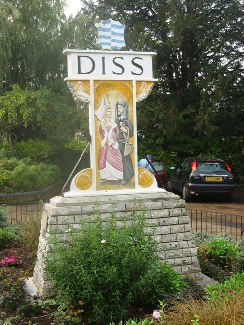 Village sign post in Diss, Norfolk