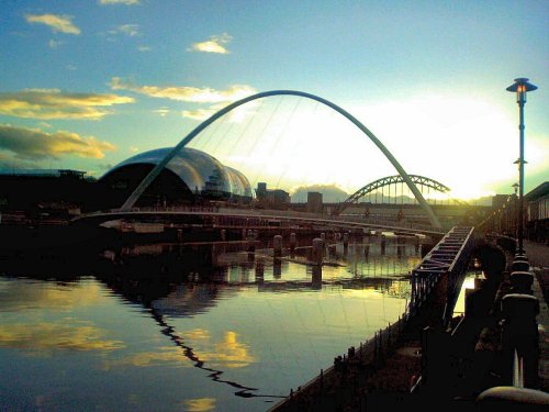Newcastle upon Tyne. Millenium Bridge with The Sage in the background