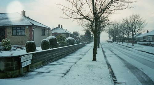 A Street somewhere on the hill side of Bradford into direction Halifax, West Yorkshire, Winter 2004