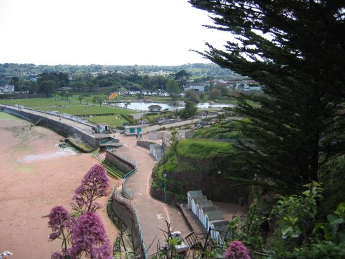 Goodrington North beach and Park, Devon from Roundham Gardens cliff walk.