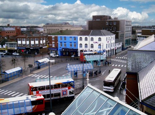 Grimsby town centre bus station taken from fresney place shopping centre car park