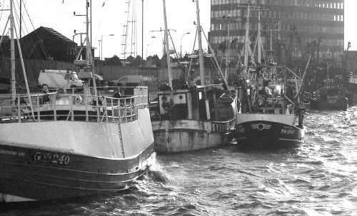 Grimsby, Lincolnshire. Black & white photo of the dock in winter