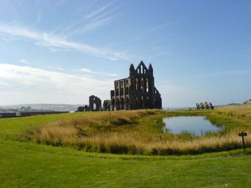 Whitby Abbey with lake in foreground.
August 2005