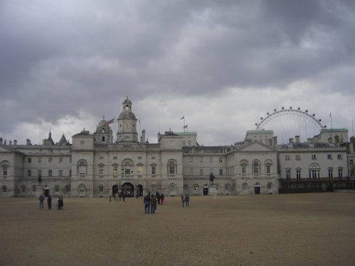 Horse Guards with London Eye behind, London, England