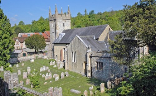 A view of West Dean church, West Sussex, taken from West Dean College.
