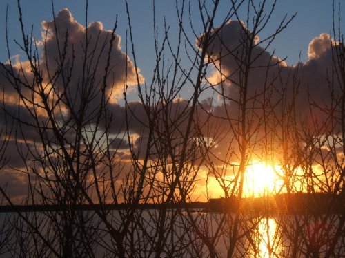 Sunset at Hodbarrow reserve near Millom, former iron working area. Cumbria