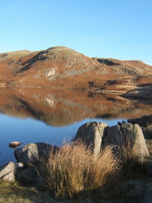 Blea Tarn, high on the northern side of Eskdale. The Lake District