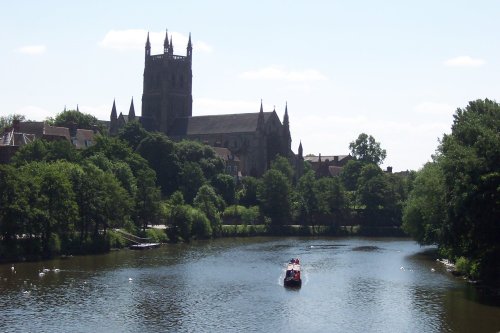 Worcester Cathedral taken from main road bridge across River Severn