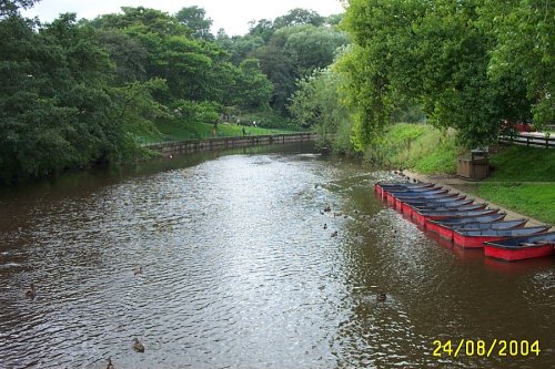 The boating lake at Morpeth Park, Northumberland.