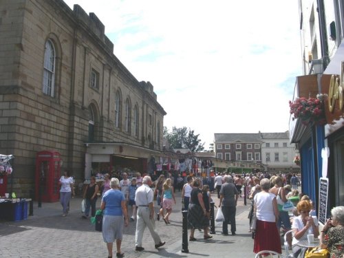 Doncaster market looking west along Baxtergate