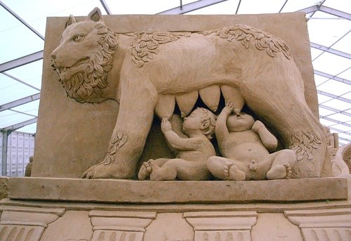 Remus and Romulus sand sculpture at Brighton Sand Sculpture festival 2006