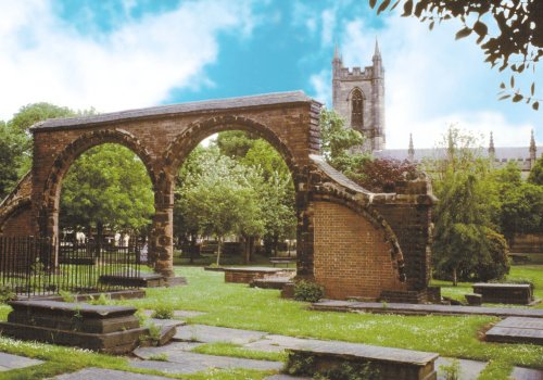 Remains of Medieval Church with Victorian version in background. Stoke-on-Trent, Staffordshire