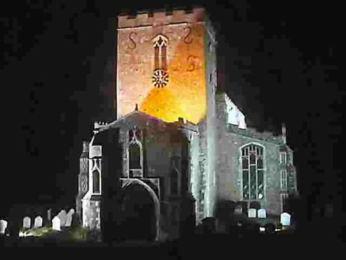 Debenham Church lit up in a late spring evening. Debenham, Suffolk.