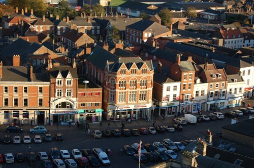 A view of Boston's famous market place as seen from up the Boston Stump, Lincolnshire