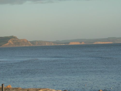 Looking across to West Bay from Lyme Regis, Dorset.