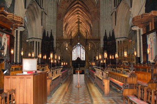 Looking through the Quire of Worcester Cathedral to the Nave and the West window