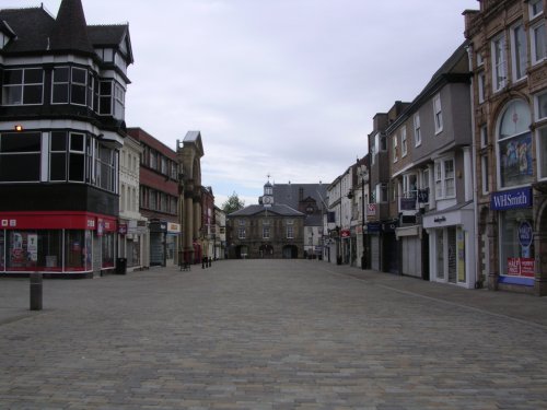 Pontefract Market Place, looking towards Pontefract Town Hall, Pontefract, West Yorkshire.