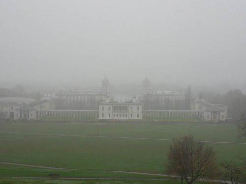 A foggy December afternoon in Greenwich Park, Greenwich, Greater London.