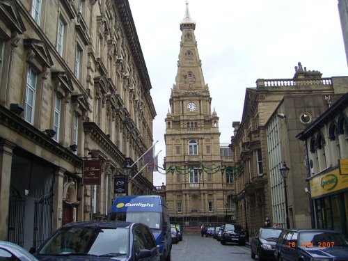 Halifax Town Hall from Princess St, designed by Sir Charles Barry in 1859
