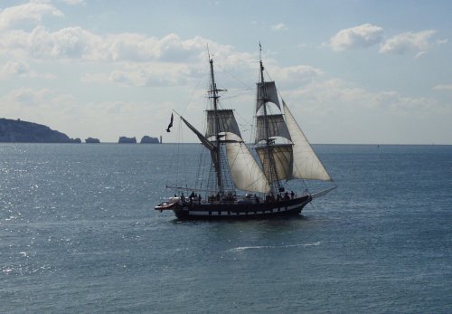 Yacht Royalist in Needles Passage, off Hurst Castle, Hampshire.