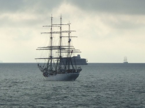 Portsmouth, Hampshire. Tall ships off of Spithead Anchorage.