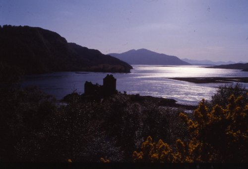 Eilean Donan Castle in moonlight, Kyle of Lochalsh, Highland, Scotland.