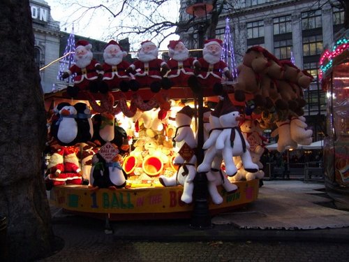 Leicester Square Christmas Fair, London, Greater London, Try your luck stall.