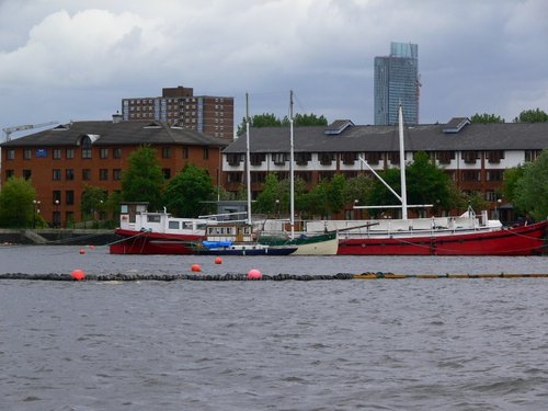 Boat At Salford Quays, Salford, Greater Manchester.