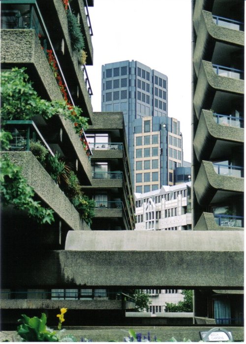 The city of London from the Barbican highwalks to moorgate.