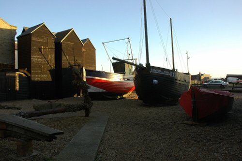 Boats by the net sheds at Hastings, East Sussex