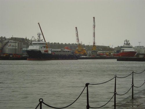 Aberdeen's busy harbour pictured in winter.