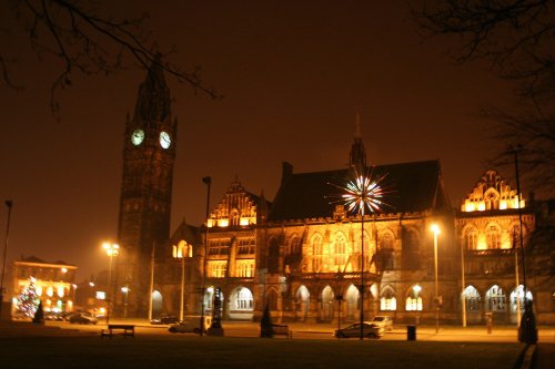 Rochdale town hall at night