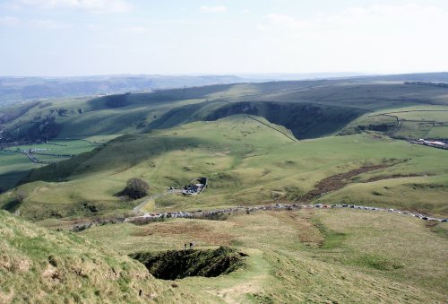 Looking down at the Blue John Mine from Mam Tor