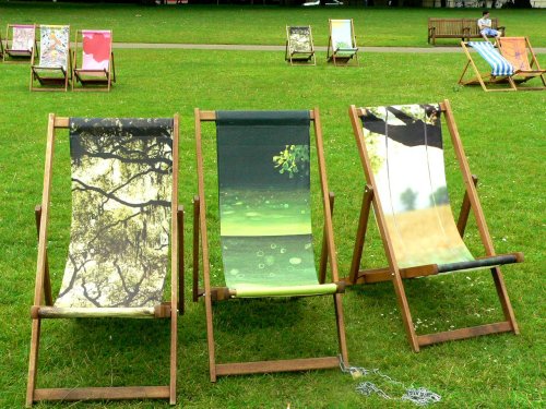 Designer deckchairs in St James Park, London