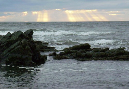 Sunset on  Rocks in Clarach Bay