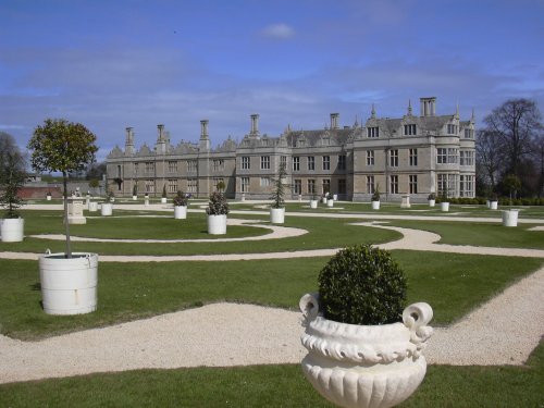Restored formal gardens at Kirby Hall, Corby, Northamptonshire
